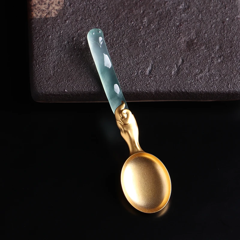 名玉艺术【金汤匙】天然缅甸翡翠 18K金镶嵌冰种晴底色 含着金钥匙