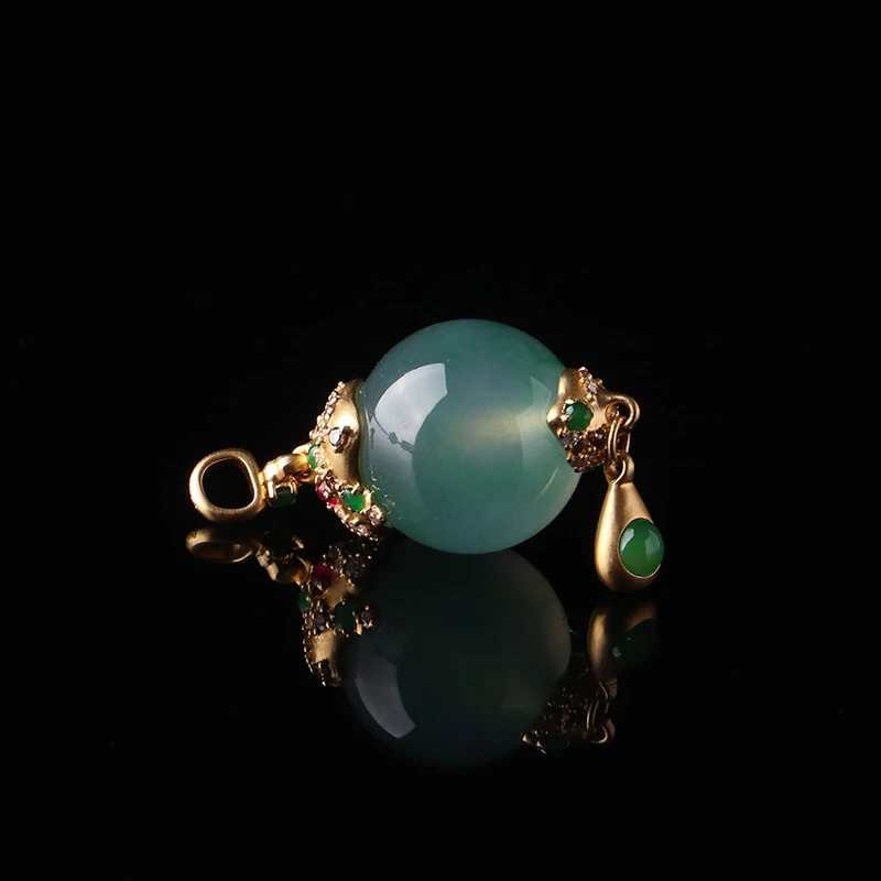 名玉艺术【星河】天然缅甸翡翠 18K金镶嵌 冰种晴底 翡翠吊坠