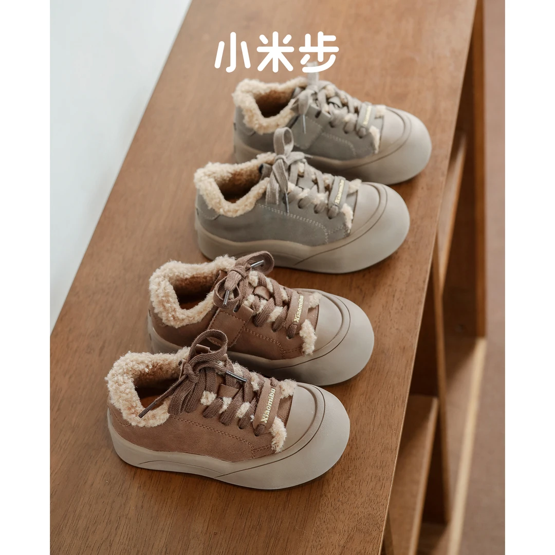 小米步年终【小绵羔】女童板鞋2024秋冬季儿童加绒二棉男童百搭