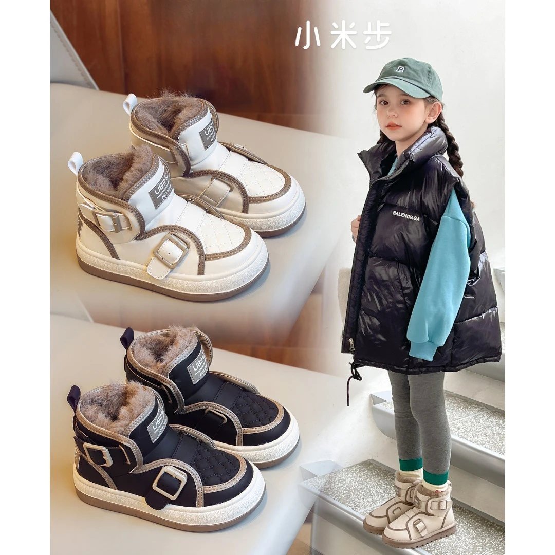 小米步【热拿铁】女童雪地靴2022冬季新款高帮休闲儿童加绒保暖