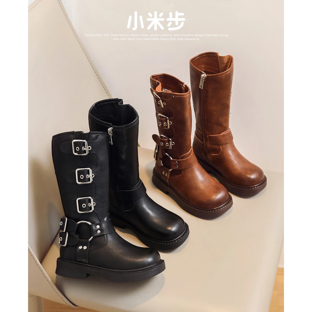 小米步【骑士靴】女童靴子秋冬季款儿童秋冬时尚长靴高筒靴女孩
