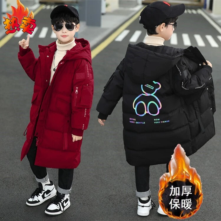 男童冬装加厚棉服外套新款中大儿童棉衣男孩中长款夜光红色棉袄潮
