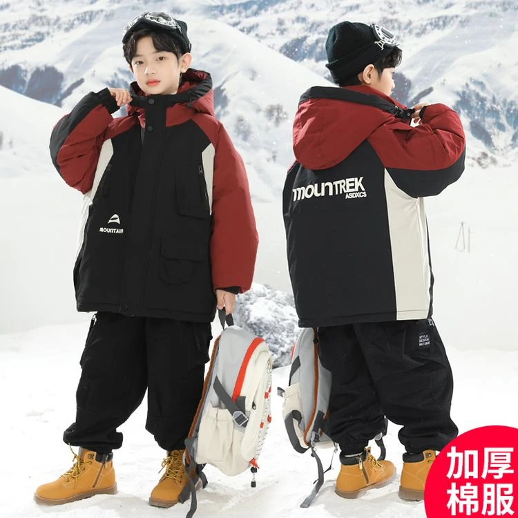 儿童装棉袄男童棉服外套冬季男孩加厚夹棉派克服中大童连帽棉衣潮