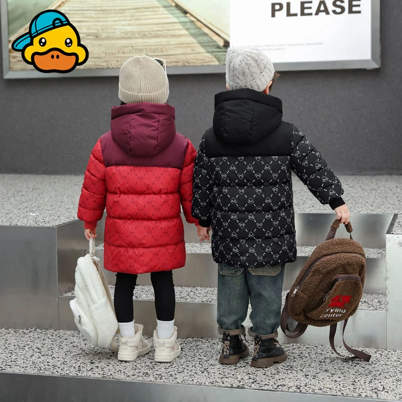 哈喽小黄鸭儿童棉服中长款冬季保暖中大童防风男童女童棉衣外套潮
