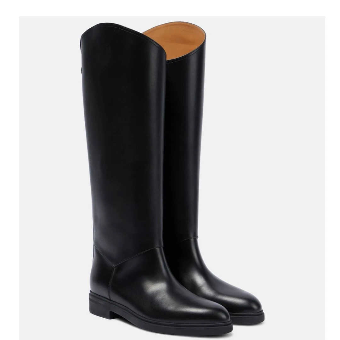 里外纯皮~高品质马丁靴 斜口骑士靴 不规则长筒靴 一脚蹬女靴子