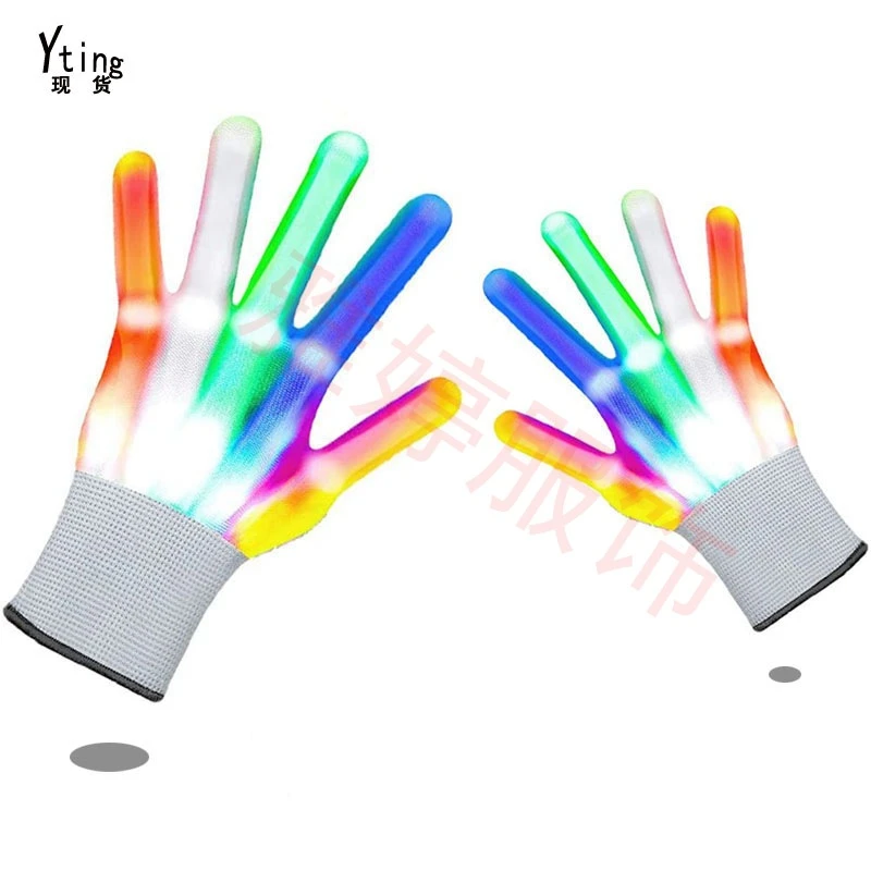 跨境彩虹led发光手套圣诞七彩led闪光手套发光万圣节装饰手套