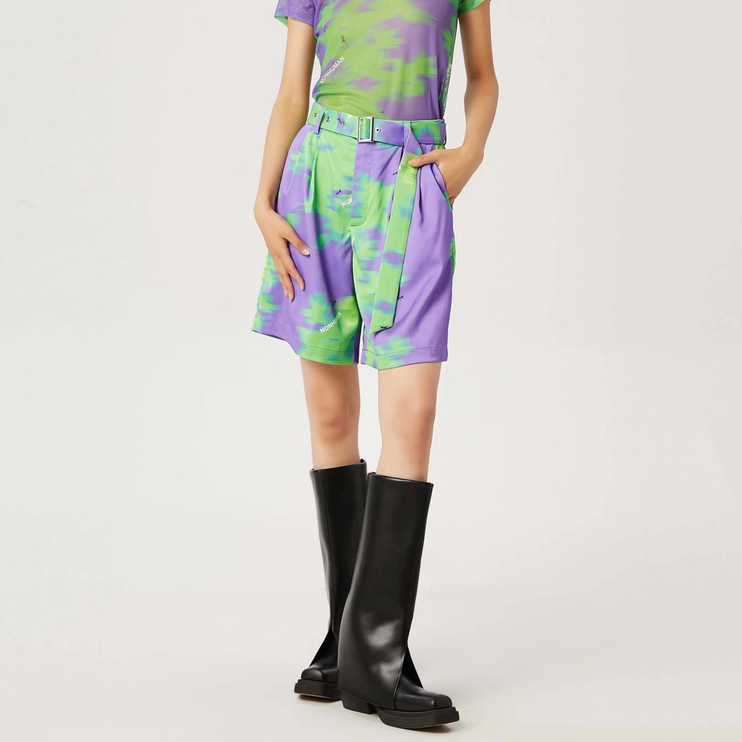 NONHUMAN 紫绿印花西装短裤