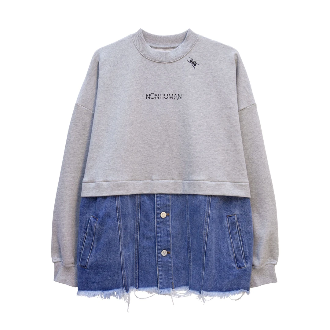 NONHUMAN牛仔拼接休闲宽松卫衣
