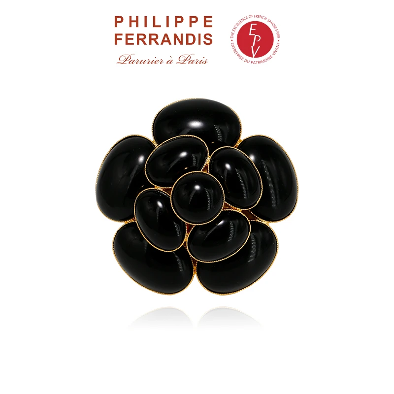 PHILIPPE FERRANDIS 胸针【法国进口】经典山茶花黑茶花胸针
