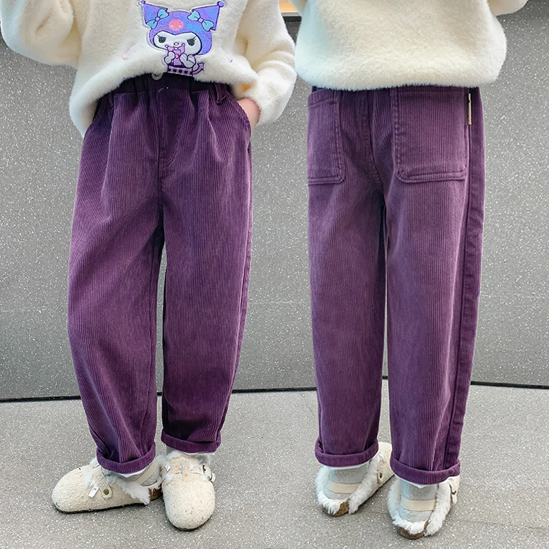 女童裤子春秋款2024新款洋气小女孩秋装直筒秋季儿童灯芯绒休闲裤