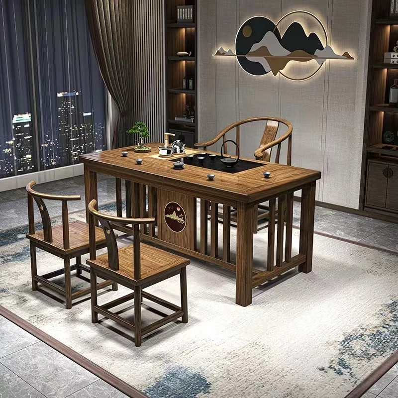 整点【五一特惠】旭日东升1.4米大小石盘实木茶桌椅阳台茶台泡茶