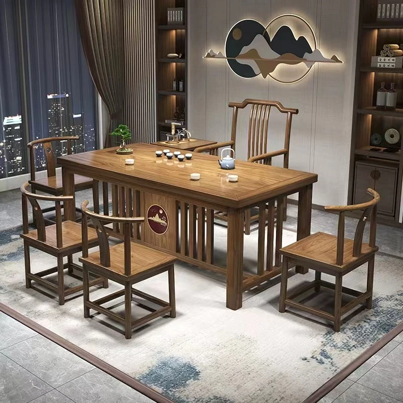 整点旭日东升干泡1.2/1.4/1.6米茶桌椅组合一体实木办公家用中式