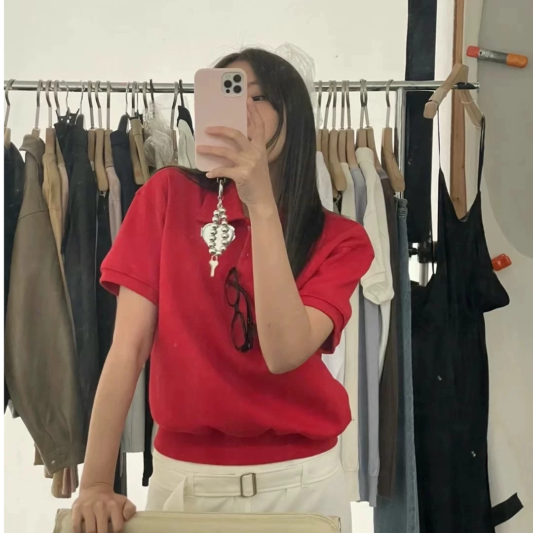 韩国东大门代购 复古POLO领短袖T恤 （no退no换）