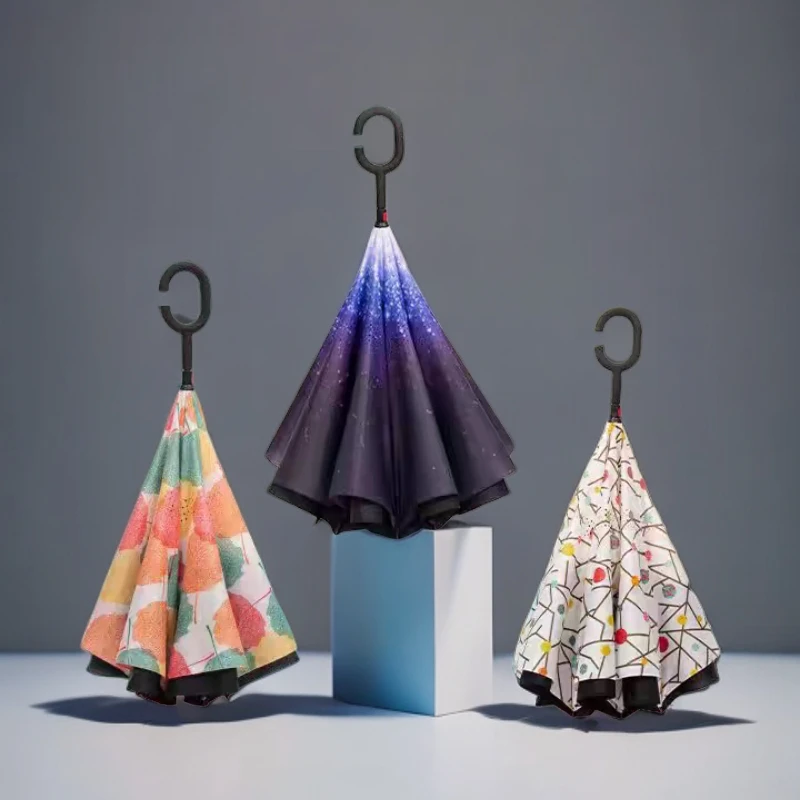 C型反向伞长柄直杆可站立反向伞大号双人车用晴雨伞礼品广告伞