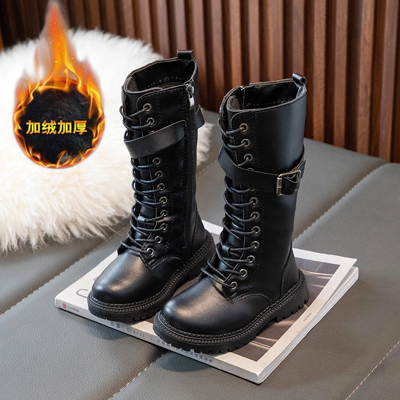 儿童靴子秋冬韩版2024女中大童棉靴黑色过膝公主高筒皮靴子长靴