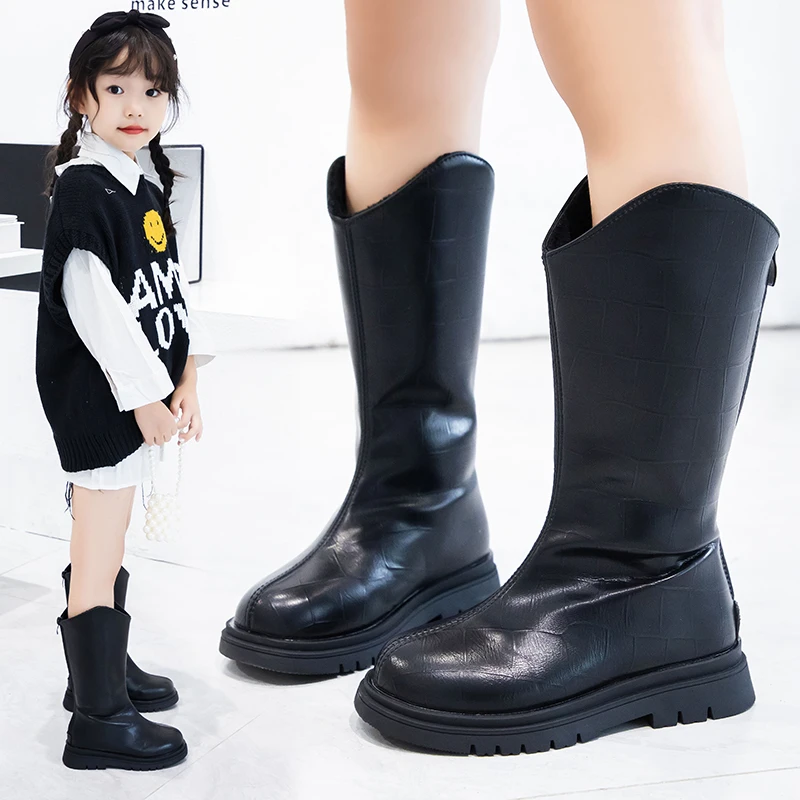 女童高筒靴子2023年新款秋冬季加绒软底小女孩长筒靴儿童女宝长靴