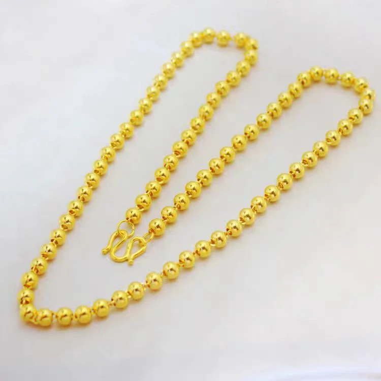 合金项链 时尚珠珠项链百搭光珠亮面光面长链不掉色气质金色磨砂