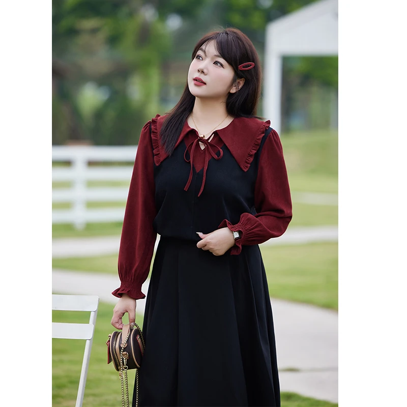 2024秋冬新款娃娃领直筒宽松遮肉百搭长袖甜美减龄磨毛衬衣上衣