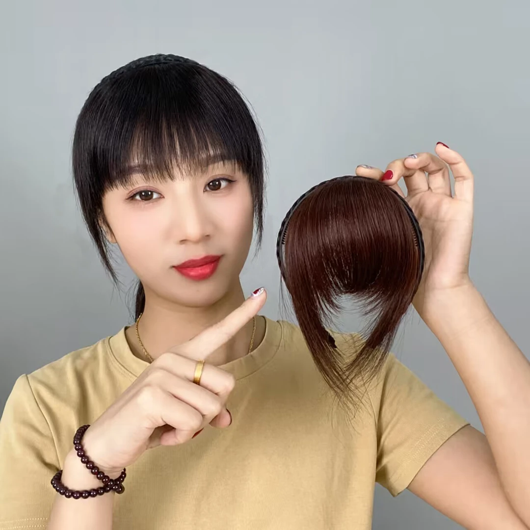 假发发箍遮白发辫子发箍刘海一体真发遮发际线打结无痕假刘海发片