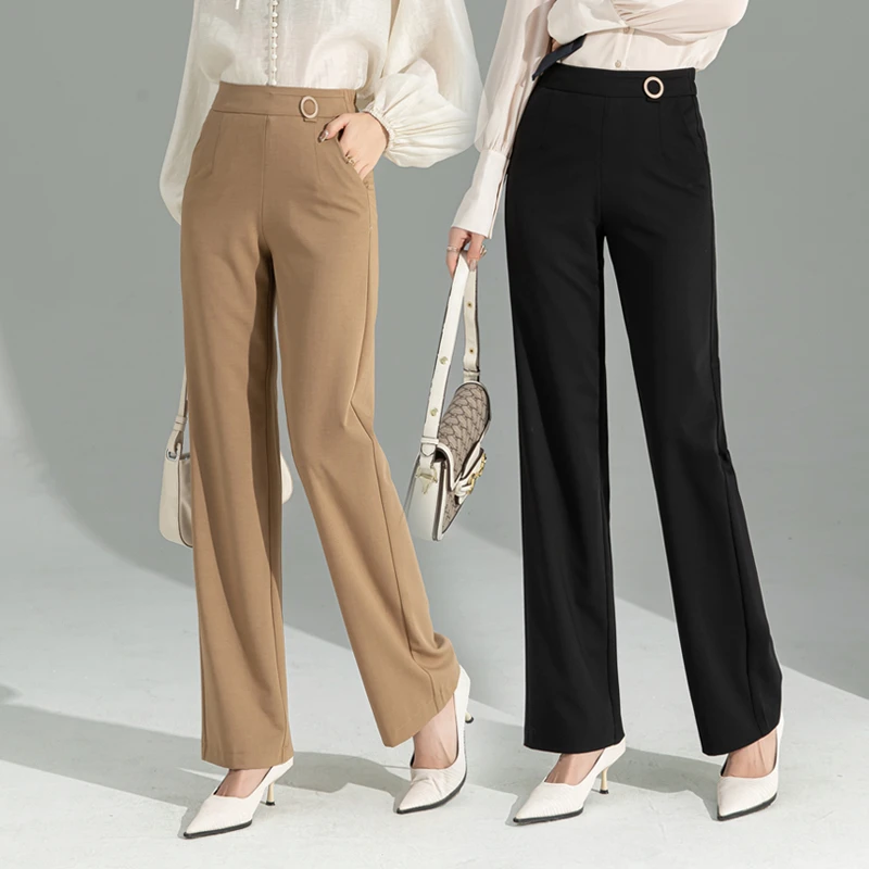 天丝垂感直直筒阔腿裤女2025春秋长裤大码休闲妈妈宽松高腰女裤