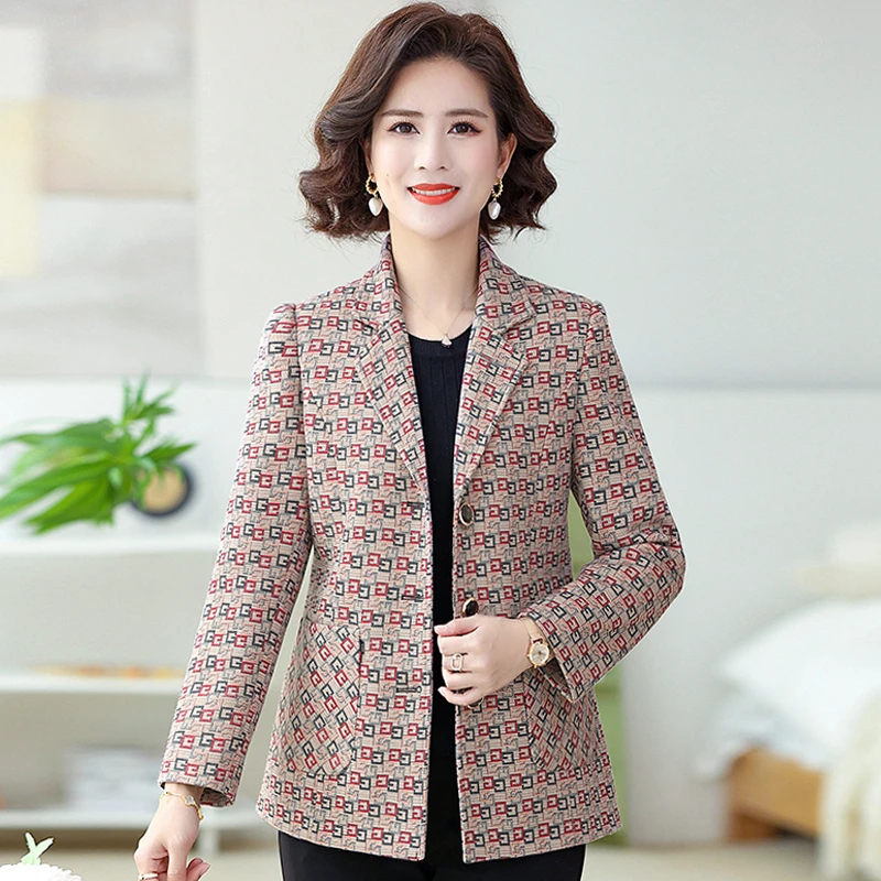 妈妈装春秋时尚格子外套2024新款中老年女士秋装阔太太气质上衣女