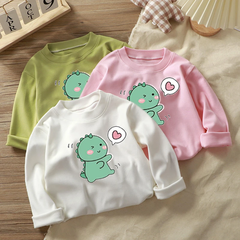 【小恐龙】卡通儿童长袖t恤德绒男童女童打底衫圆领宝宝百搭秋装