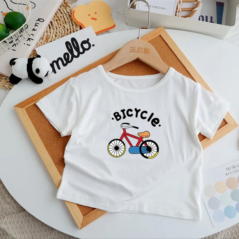 纯棉儿童短袖韩版新款休闲百搭T恤女童洋气卡通印花小童儿童白t恤