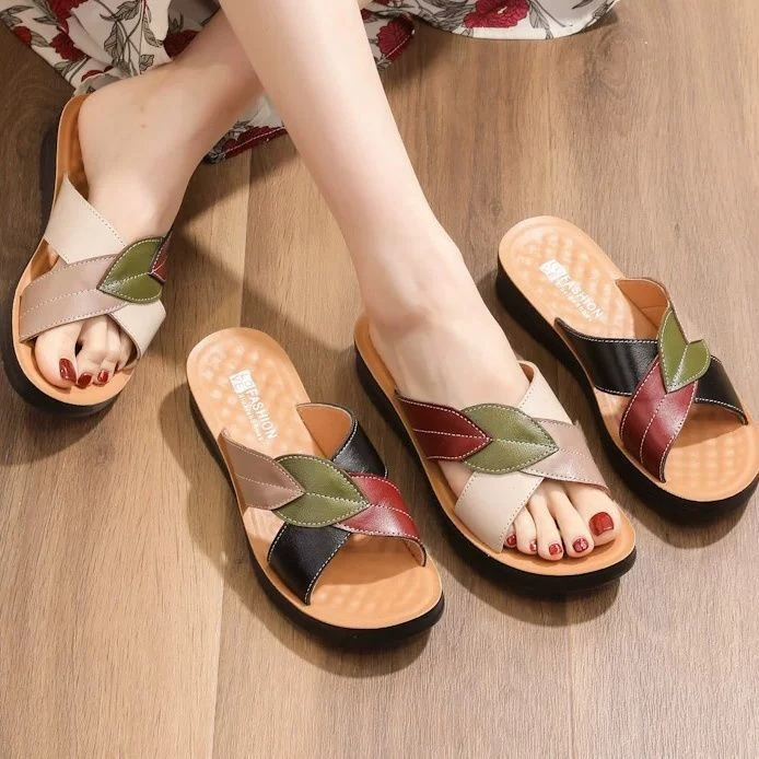 中老年复古凉鞋女2023年夏季新款防滑软底百搭平底妈妈鞋拖鞋子女