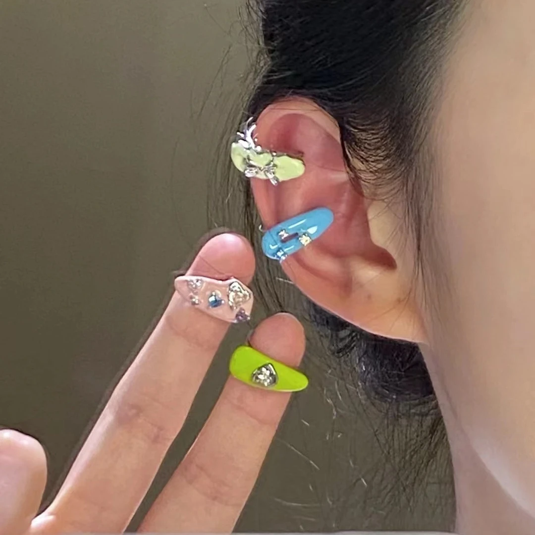 锌合金耳饰 多巴胺耳夹女彩色滴釉简约ins风小众设计无耳洞耳骨夹