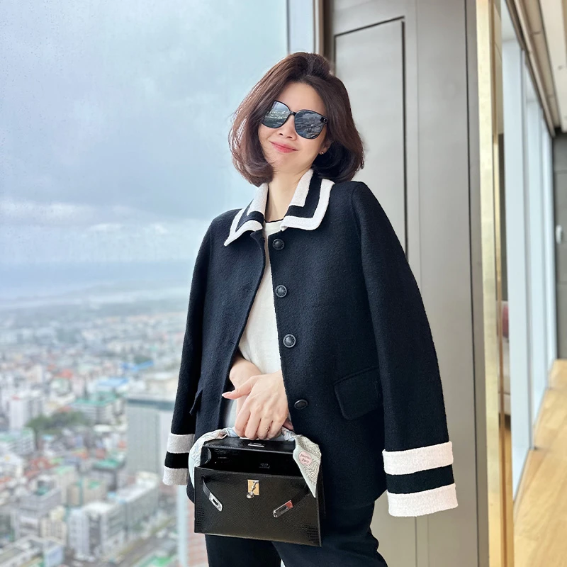 VESSI金社长“灵魂的外衣”G*CCI经典撞色羊毛金银丝小香短外套