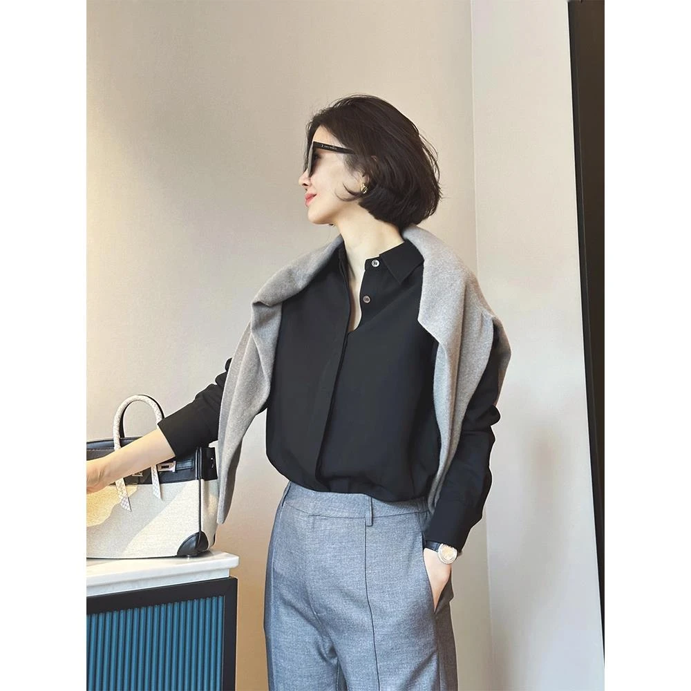 “OL时尚”高密色织工艺职场通勤法式尖领basic衬衫