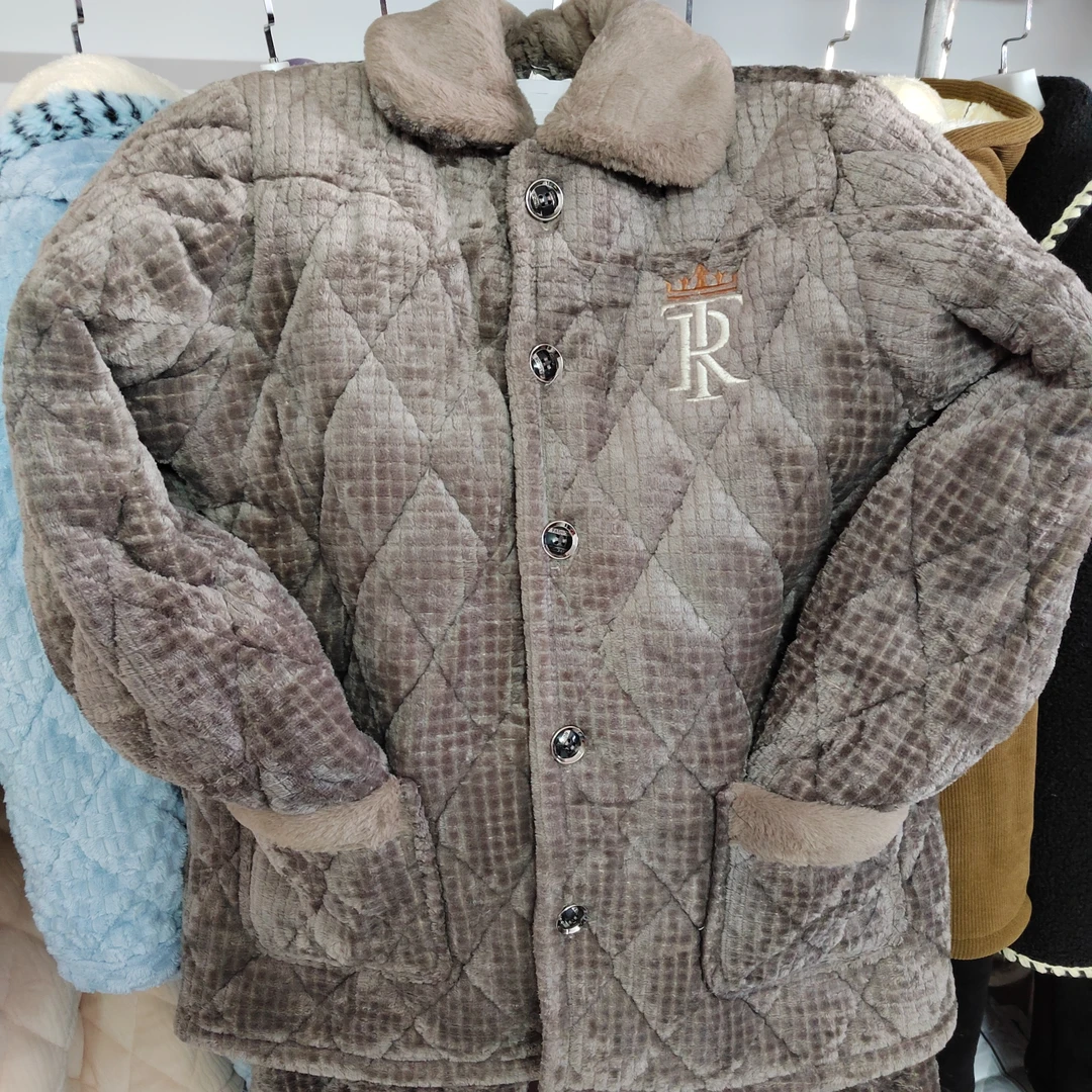 睡衣男士冬季三层夹棉加厚加绒保暖加肥款加大码新款珊瑚绒家居服