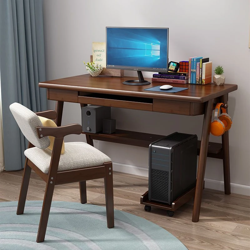 电脑桌电脑带键盘托橡木台式桌家用实木现代简约卧室书房办公书桌