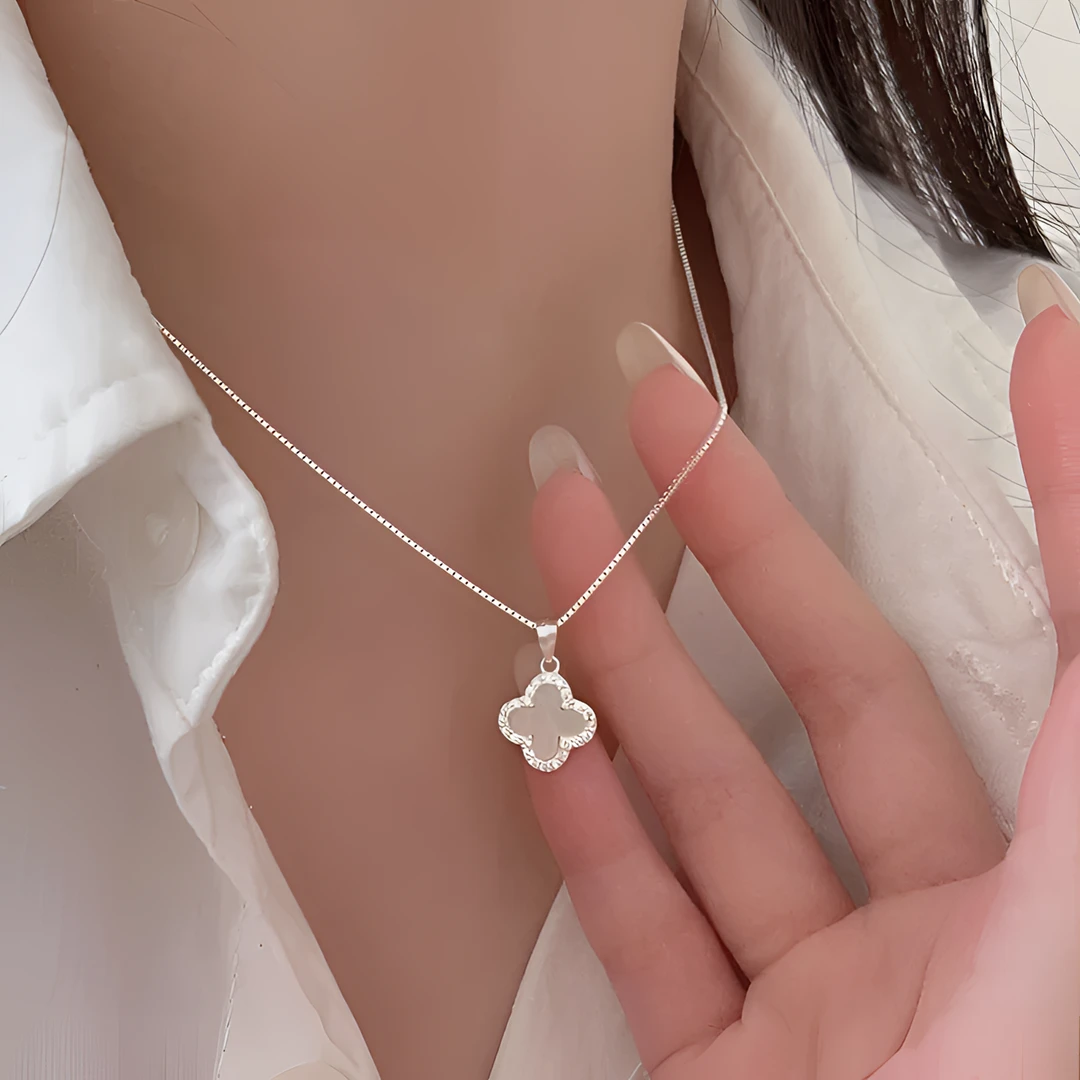 坠链均925银贝壳 S925银四叶草白贝吊坠项链 5029