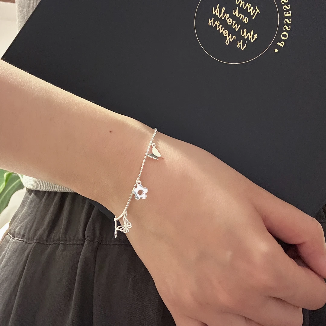 925银手链 S925银蝴蝶花朵珠珠手链7003