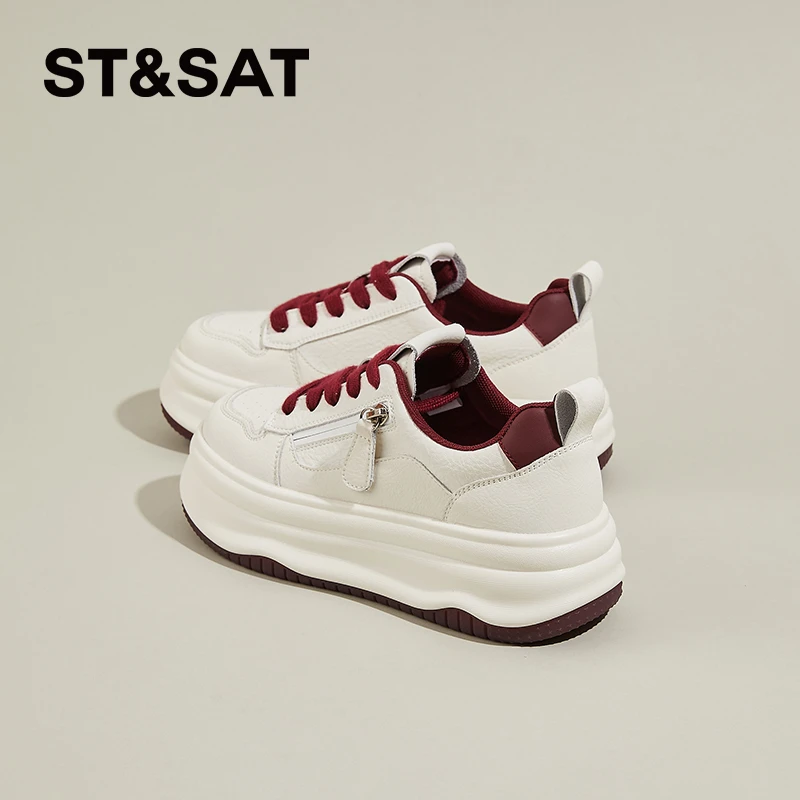 星期六红色休闲时尚鞋2025秋季新款小众百搭厚底上班不累脚女鞋子