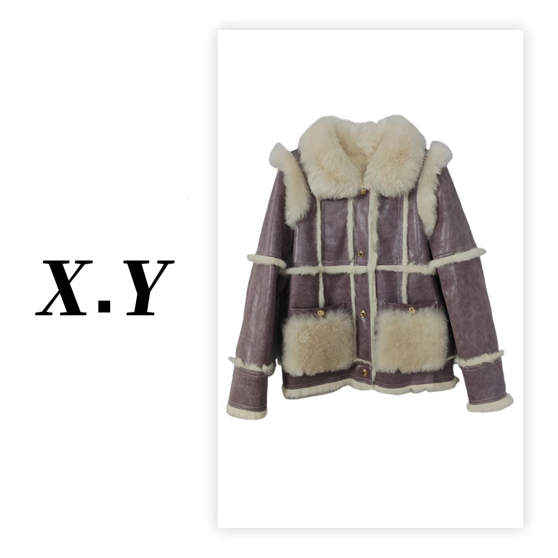 秋冬时尚设计师短款女士皮毛一体气质轻奢外套30953