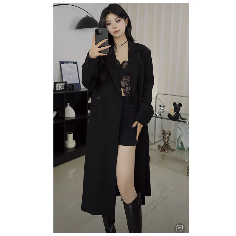 黑色西装风衣女2025春秋新款高端气质设计感宽松显瘦长款大衣外套