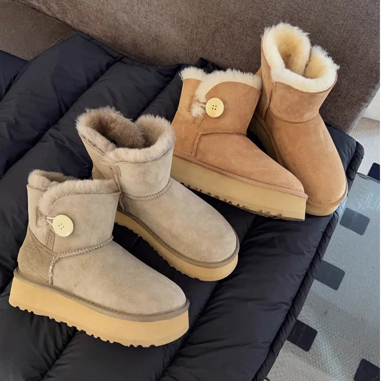 厚底雪地靴女款2025新款冬季羊皮毛一体保暖防滑加厚增高短筒靴子