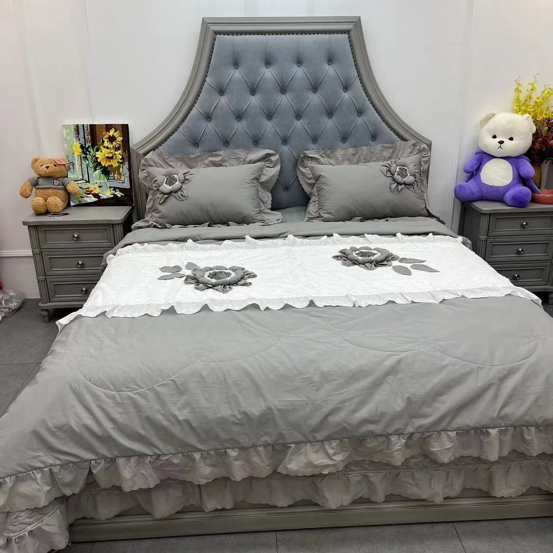 韩系立体手工盘花索菲亚四件套