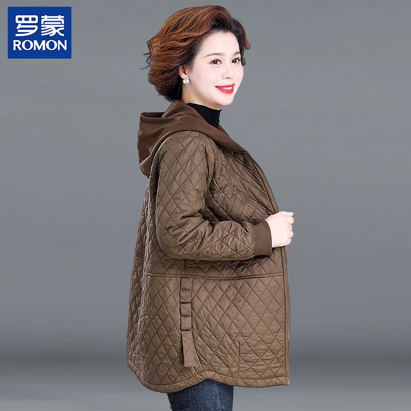 罗蒙妈妈秋冬装夹棉外套洋气中老年女轻薄棉服中长款大码冬装棉袄
