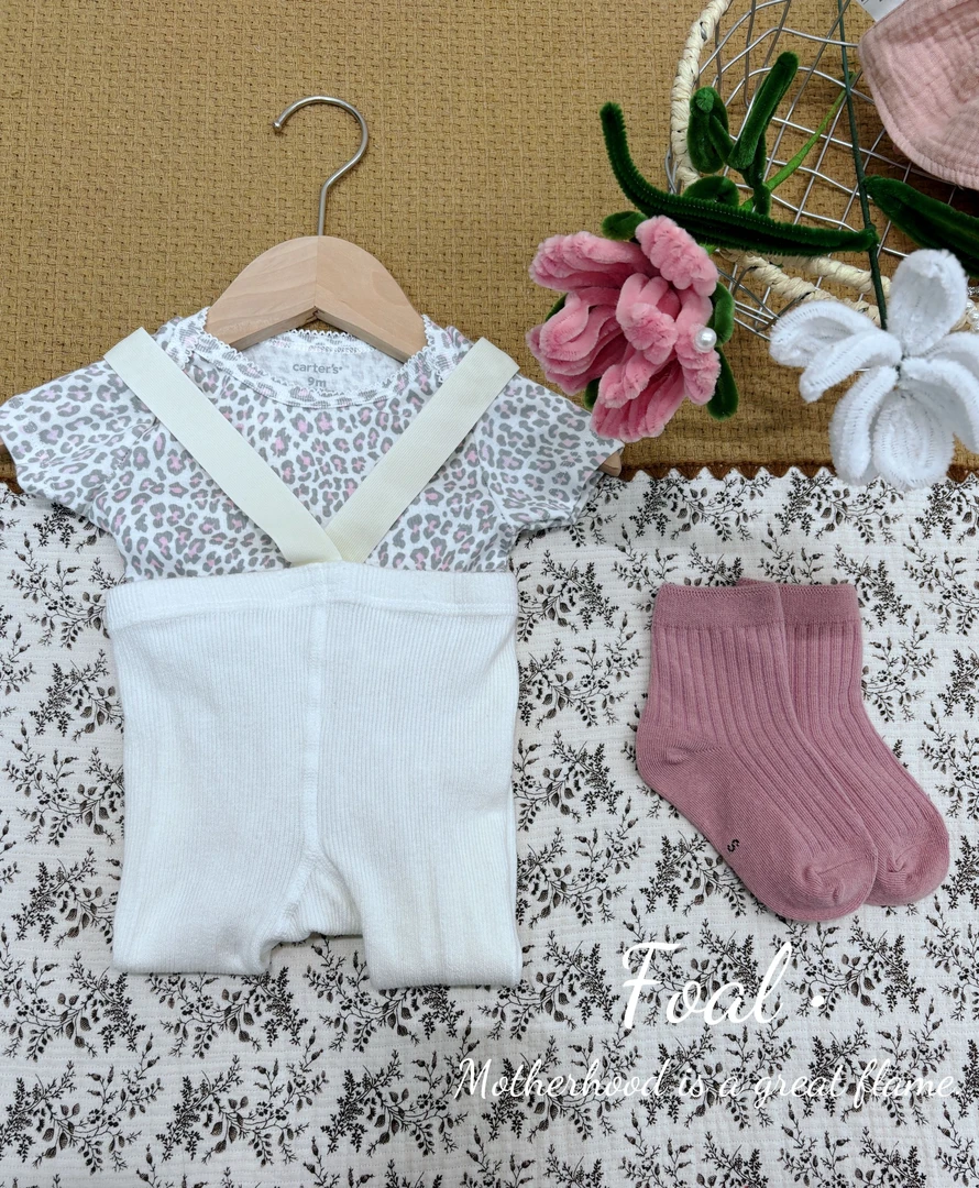 Foal【淡粉豹豹】婴儿新生儿短袖包屁衣宝宝柔软薄棉三角哈衣爬服