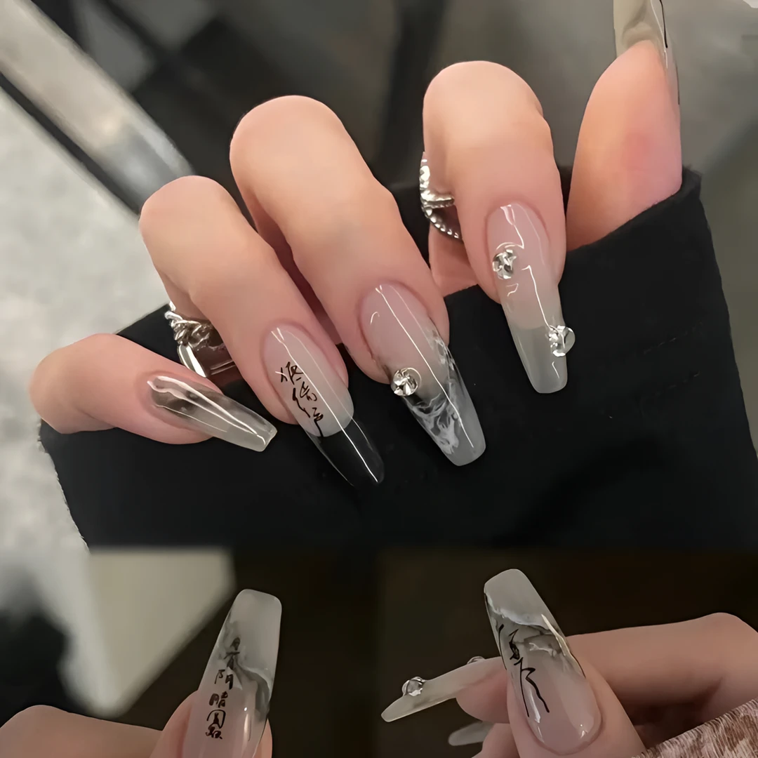 小宁严选【水墨丹青】手工穿戴甲 中国风水墨色晕染  中式贴纸 上新