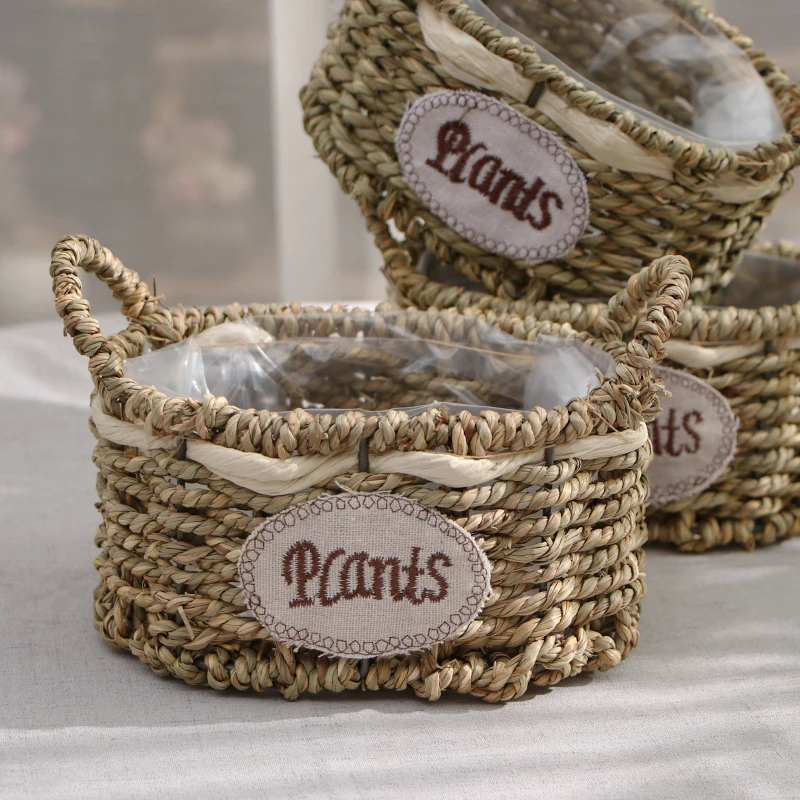 多肉植物草编花篮 不含多肉植物 花篮批发摆放