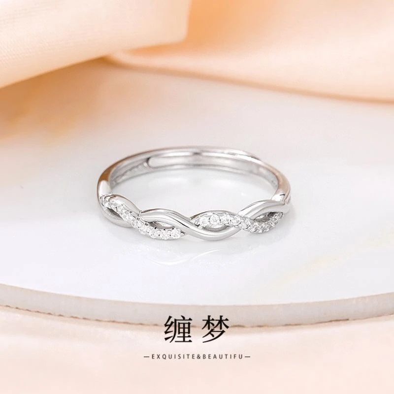 足银戒指 纯银990戒指足银戒指莫比乌斯戒指缠绕戒指活口可调节