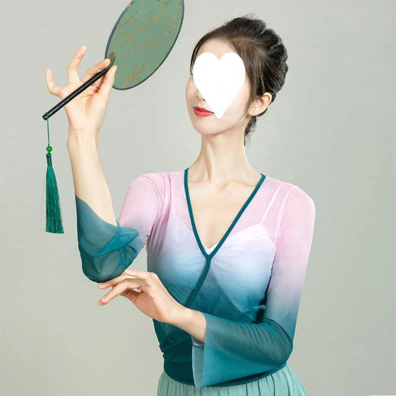 古典舞蹈服古典舞舞蹈服装女身韵纱渐变色练功渐变色上衣女长袖款