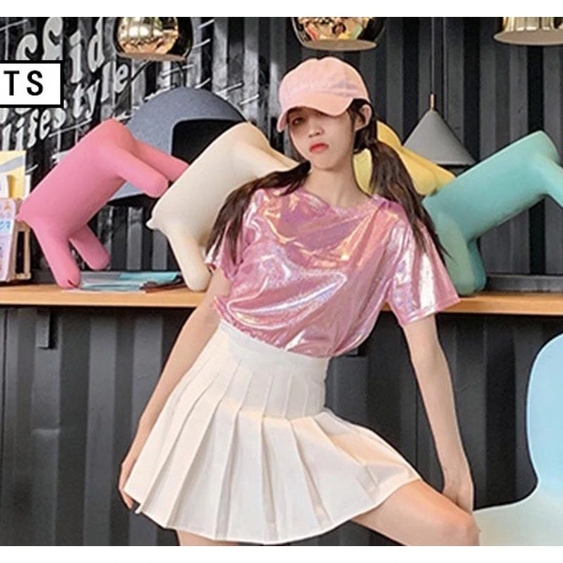 新款短袖套装女舞台装宽松百搭亮闪闪学生爵士舞服装啦啦队演出服