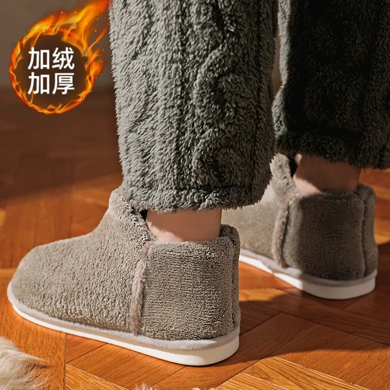 保暖棉鞋男款秋冬季家居防滑包跟加绒高帮加厚毛毛棉拖鞋女士外穿