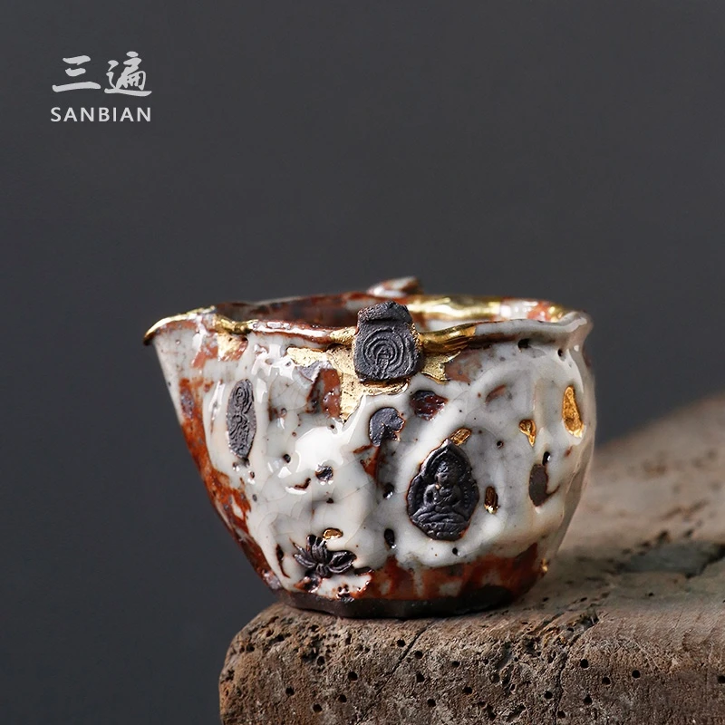 高越手捏敦煌志野公道杯粗陶柴烧分茶器禅意茶海防烫公杯g011
