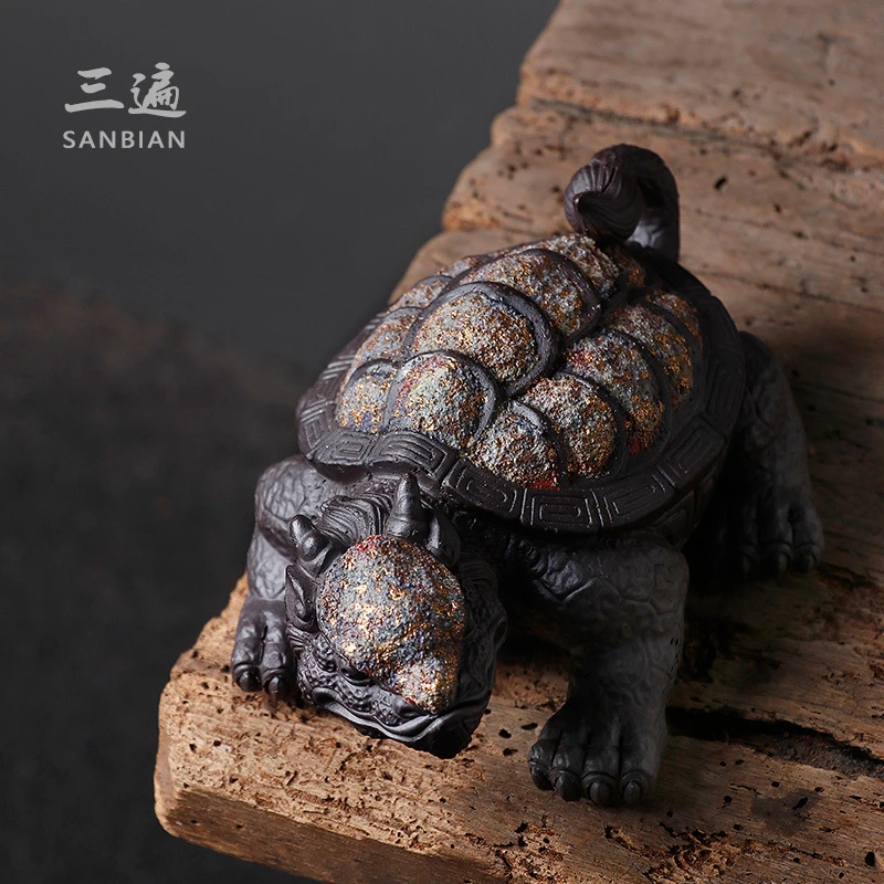 岩矿龙龟茶宠摆件大号紫砂手工新中式复古装饰工艺品可养出彩茶道